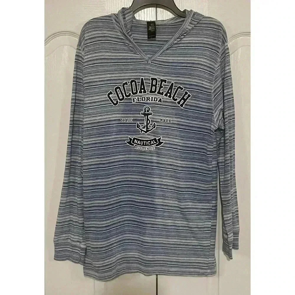 Ragwear USA Cocoa Beach Florida Hoodie‎ Blue White Lightweight Long Sleeve Large